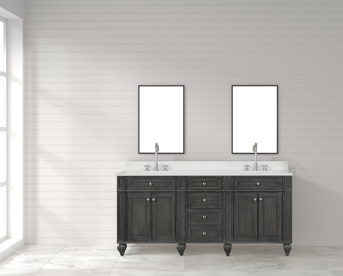 Meuble double vasque Winston Grey 72" avec plan en quartz blanc