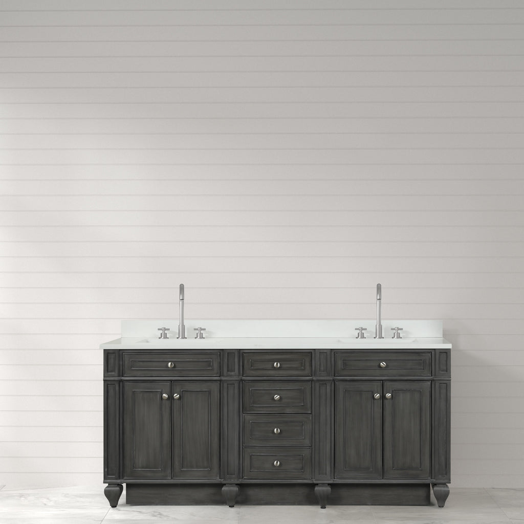 Meuble double vasque Winston Grey 72" avec plan en quartz blanc