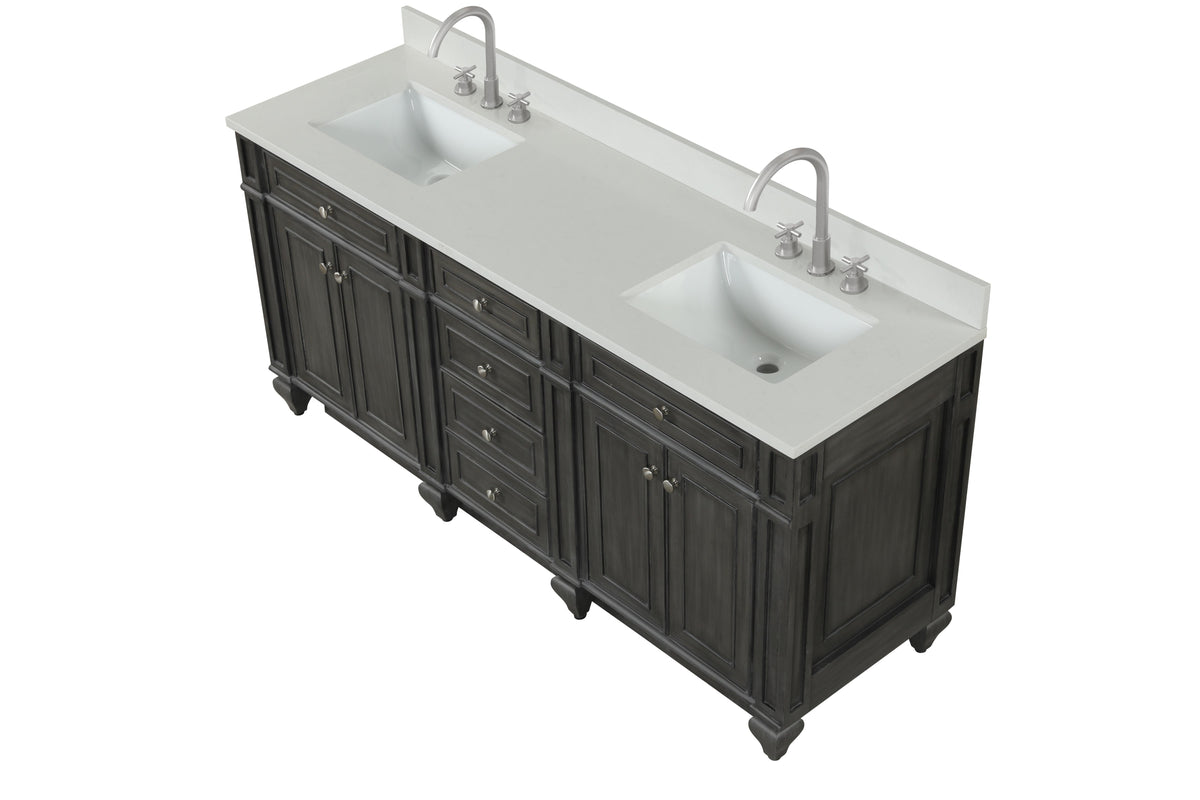 Meuble double vasque Winston Grey 72" avec plan en quartz blanc