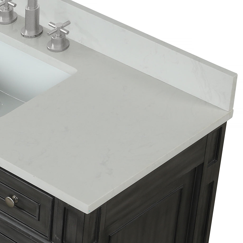 Meuble double vasque Winston Grey 72" avec plan en quartz blanc