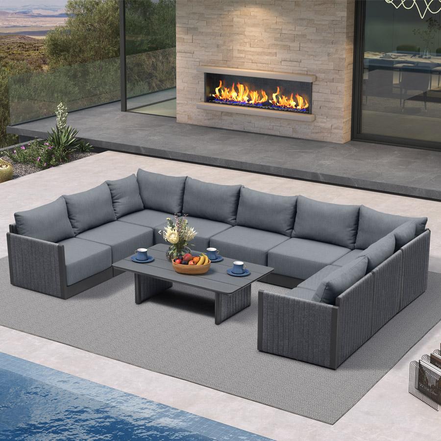 PURPLE LEAF Athena Louvered Pergola Modern Grey Pergola White Roof with Sanori Patio Couch Set Modular Sofas for Deck Backyard Garden