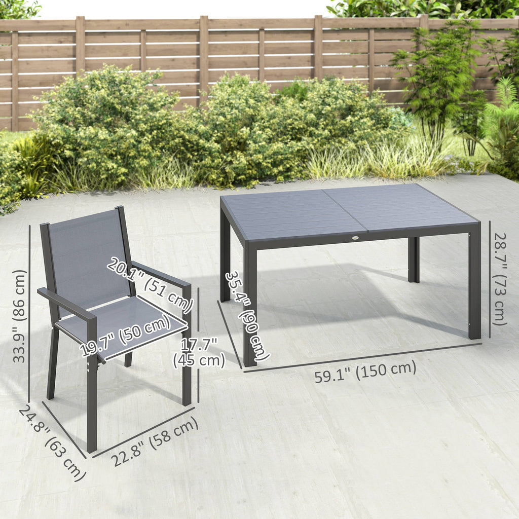 7pc Patio Dining Set with WPC Table and 6 Stackable Chairs, Light Grey
