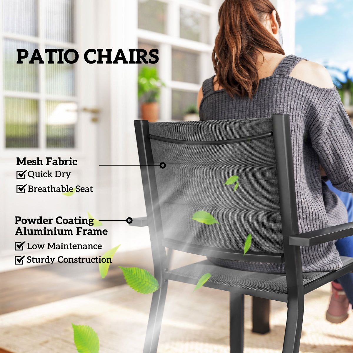 7pc Patio Dining Set with Expandable Table and Stackable Chairs, Black