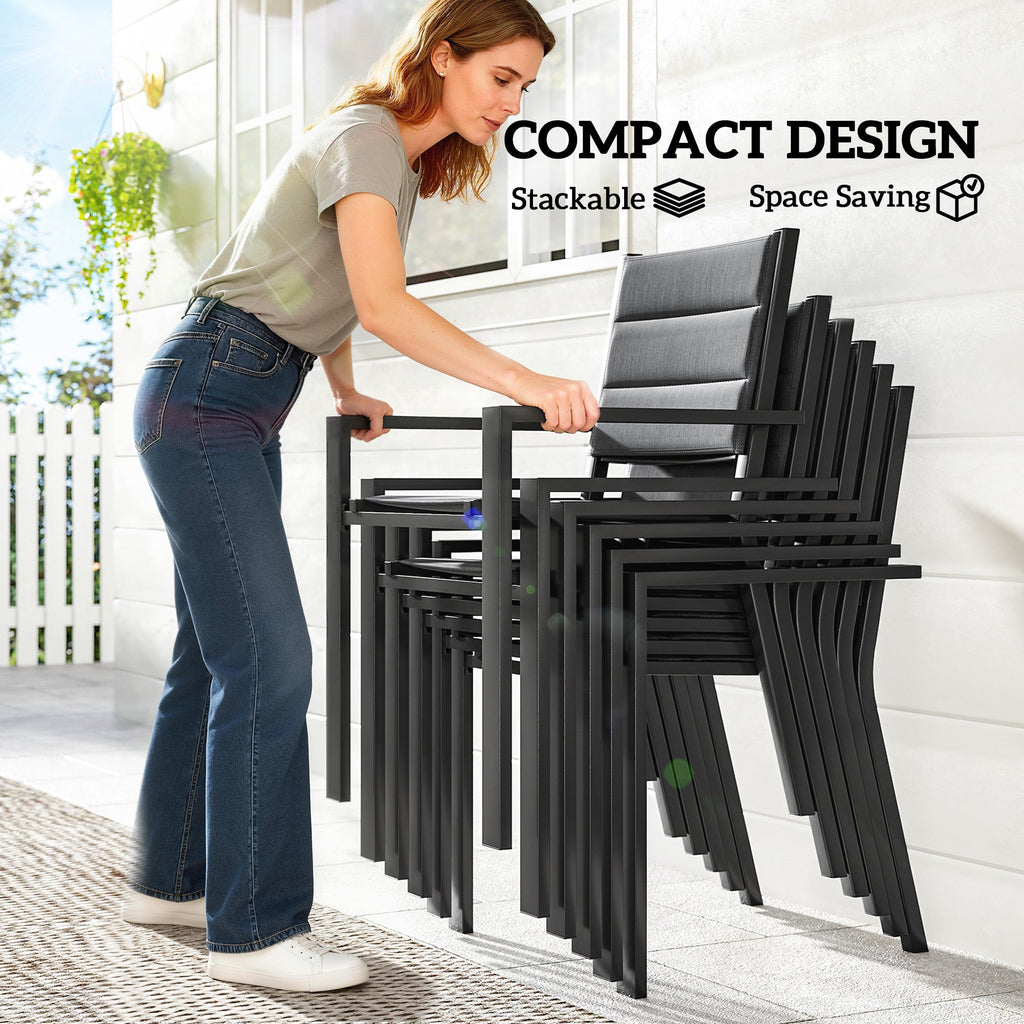 7pc Patio Dining Set with Expandable Table and Stackable Chairs, Black