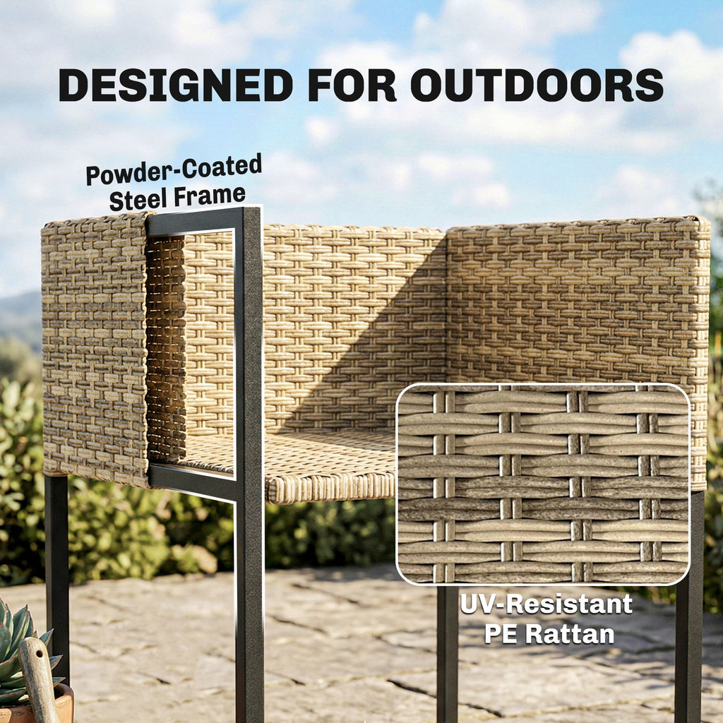 7-Piece Light Brown Rattan Dining Set with WPC Table, 6 Chairs & 12 Cushions