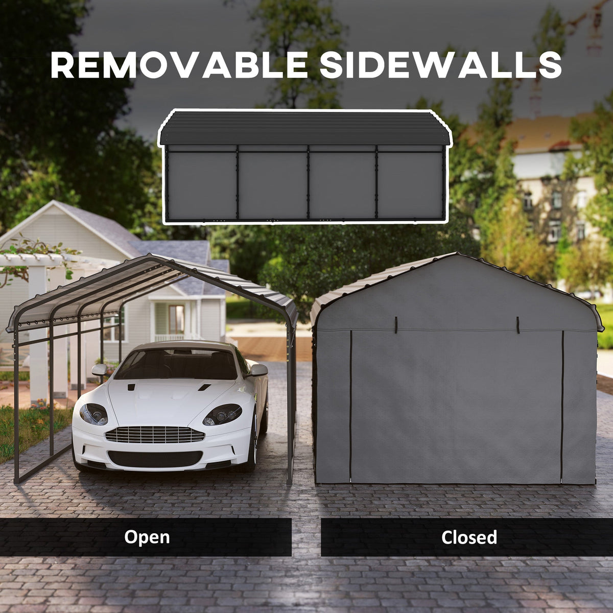 Onward 12' x 20' Heavy Duty Metal Carport with Galvanized Roof & Removable Sidewalls