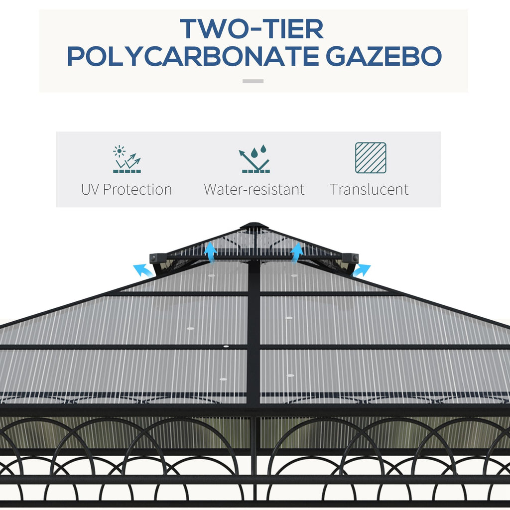 3 x 3m Polycarbonate Hardtop Gazebo with Curtains & Netting, Khaki