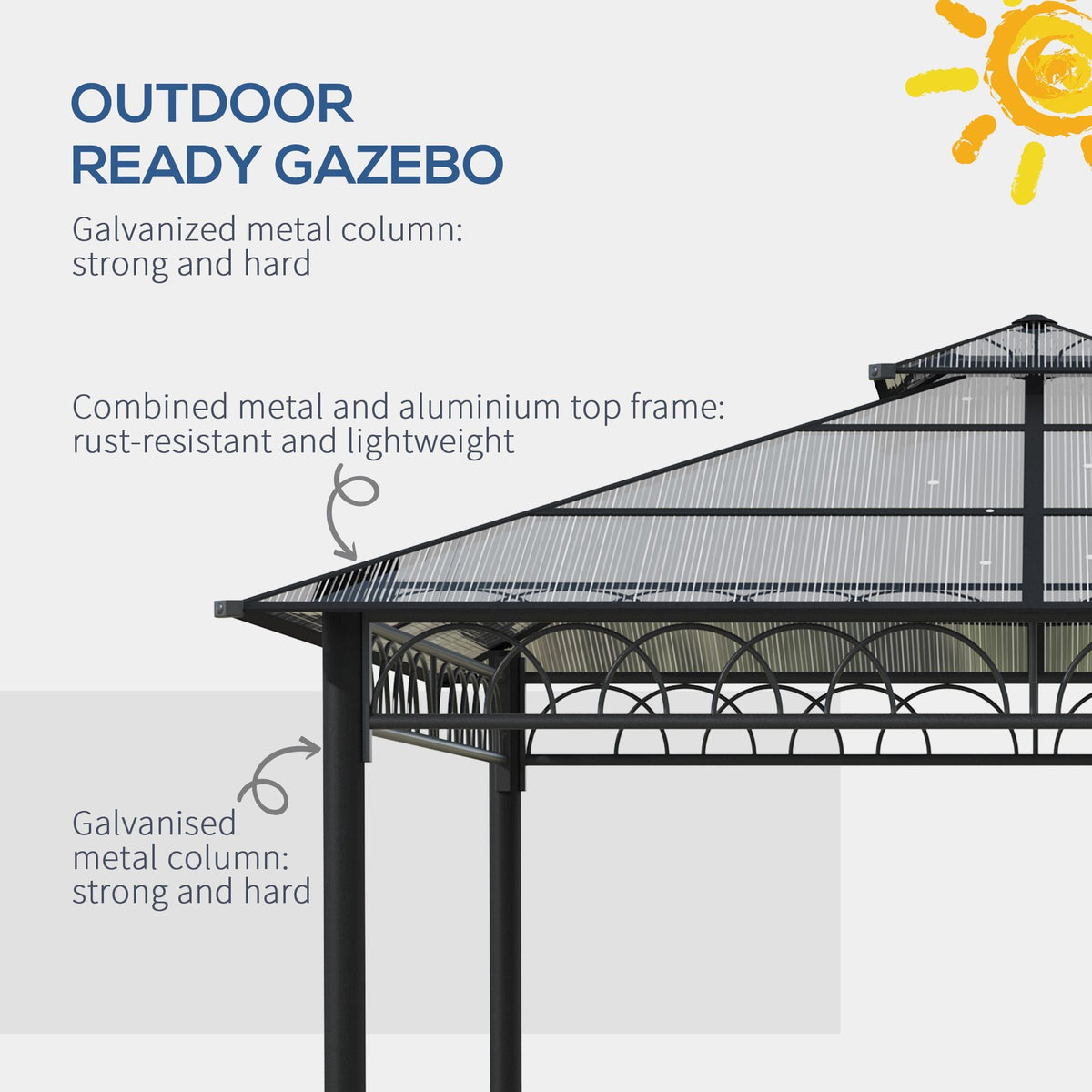 3 x 3m Polycarbonate Hardtop Gazebo with Curtains & Netting, Khaki