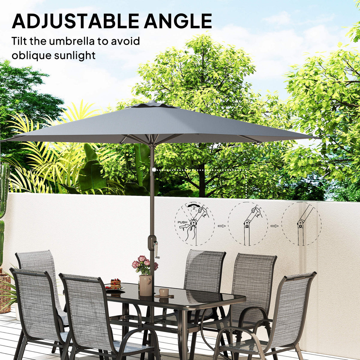 8-Piece Patio Dining Set with 9 Ft Umbrella, Mixed Gray