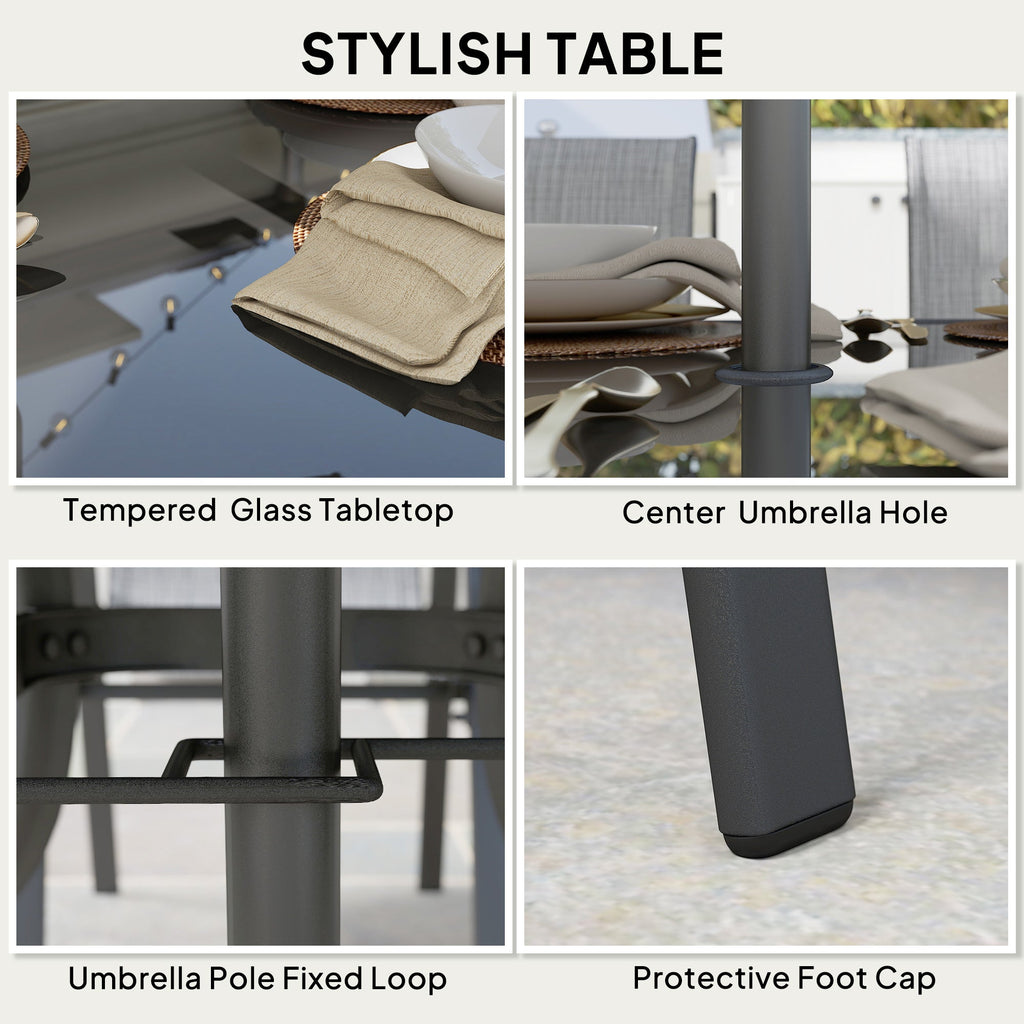 8-Piece Patio Dining Set with 9 Ft Umbrella, Mixed Gray
