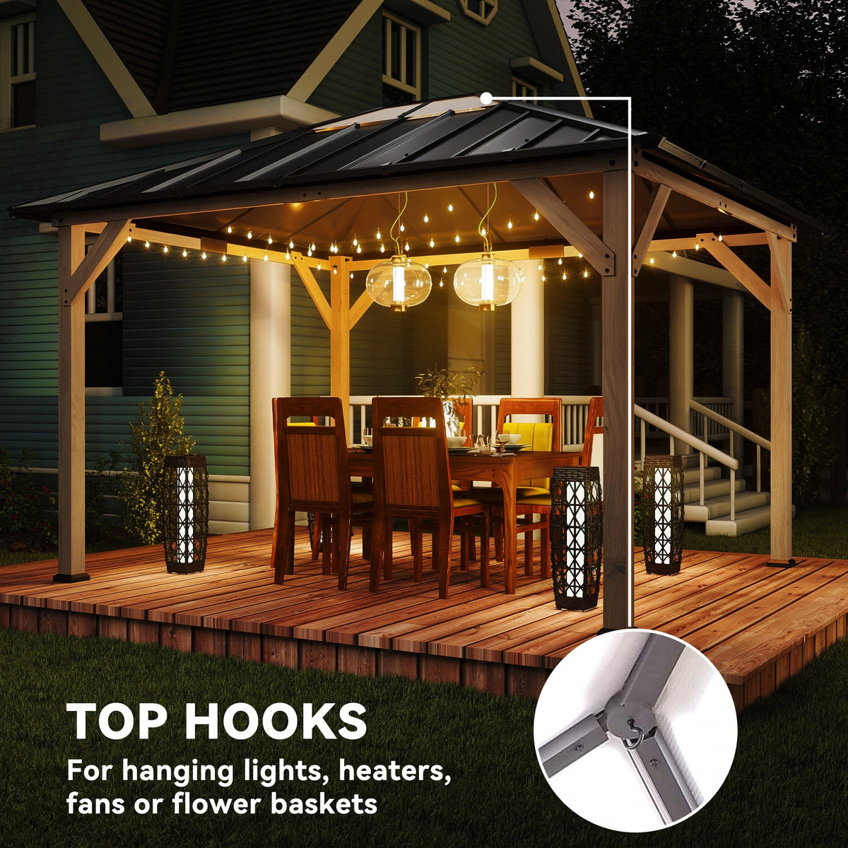 10' x 12' Wood Hardtop Gazebo with Clear Roof, Light Walnut