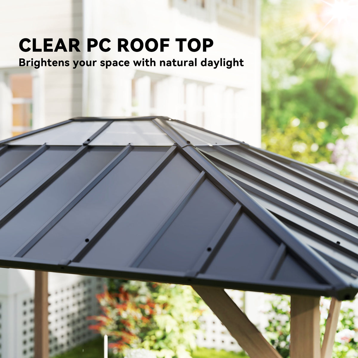 10' x 12' Wood Hardtop Gazebo with Clear Roof, Light Walnut