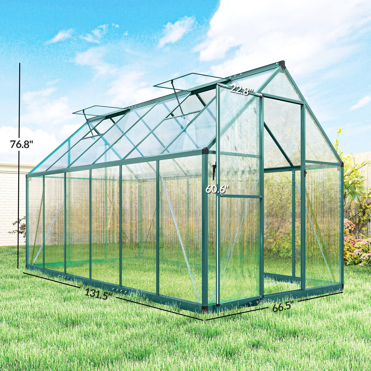 11' x 6' Polycarbonate Walk-in Greenhouse, Dark Green
