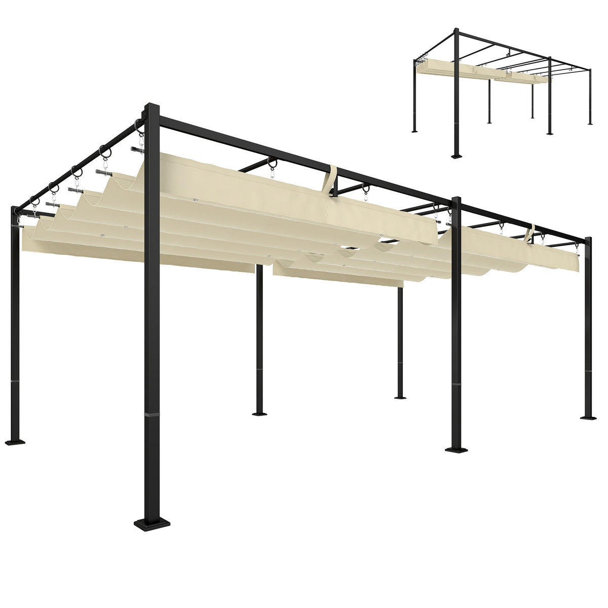 19' x 10' Pergola with Retractable Canopy, Cream White