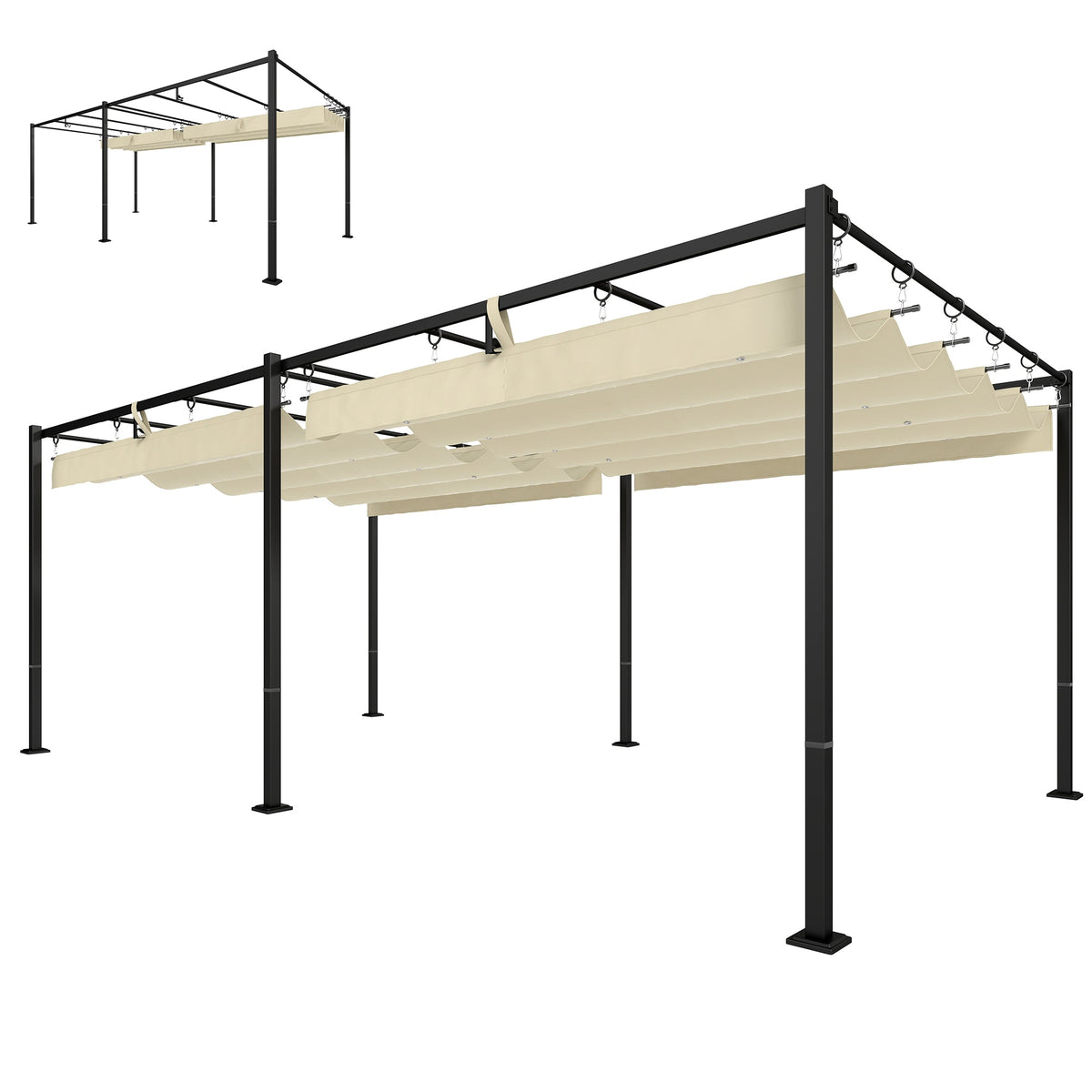 19' x 10' Pergola with Retractable Canopy, Cream White