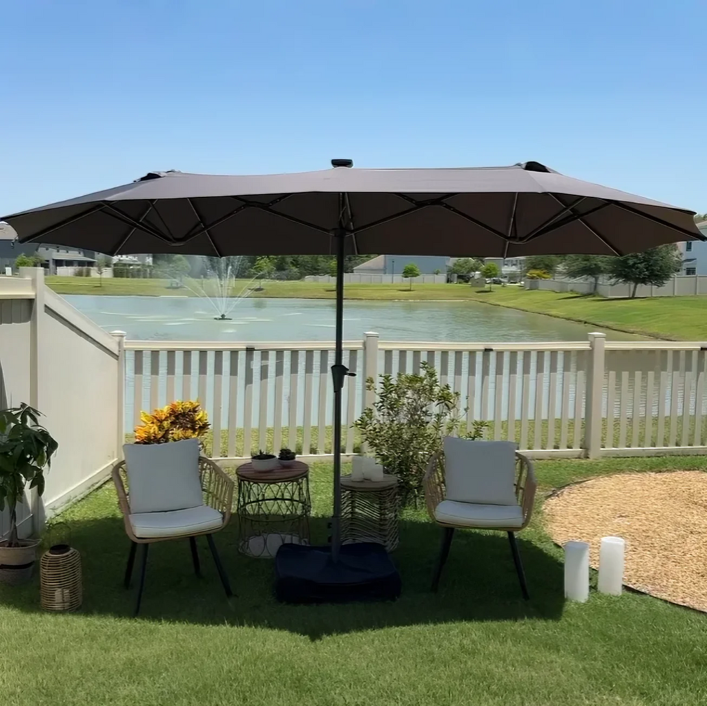 PURPLE LEAF Double-Sided Market Umbrella with Light Large Patio Umbrellas with Base
