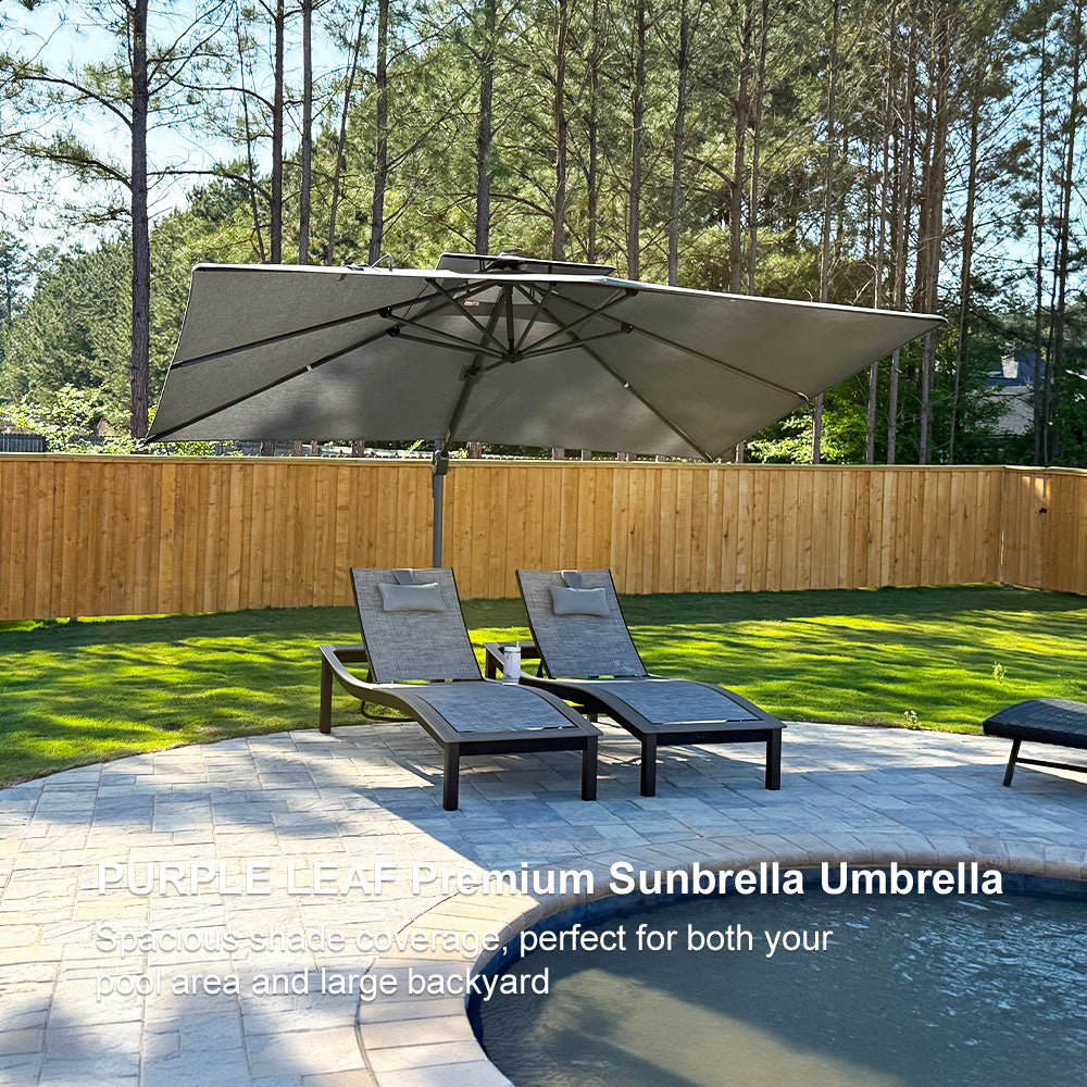 PURPLE LEAF SUNBRELLA Cantilever Umbrella Grey Aluminum Patio Umbrella