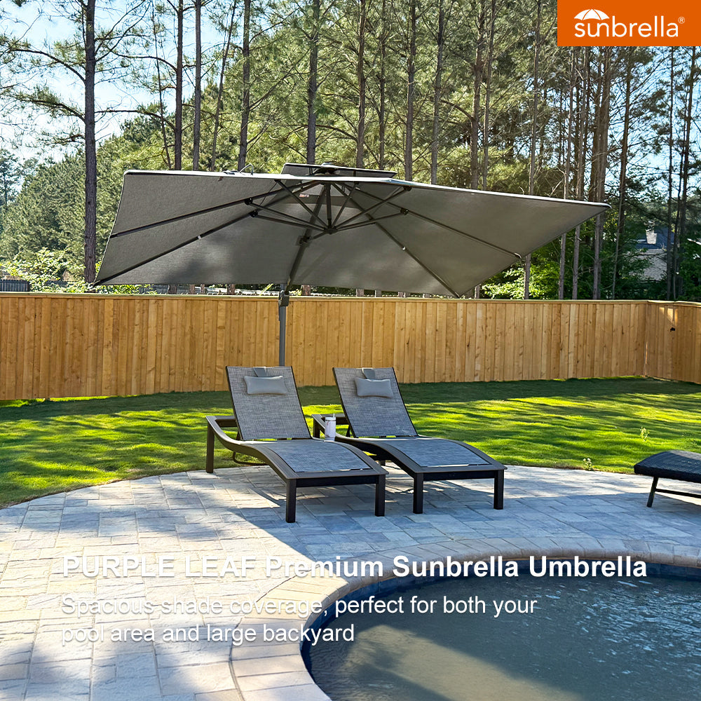 PURPLE LEAF SUNBRELLA Cantilever Umbrella Grey Aluminum Patio Umbrella