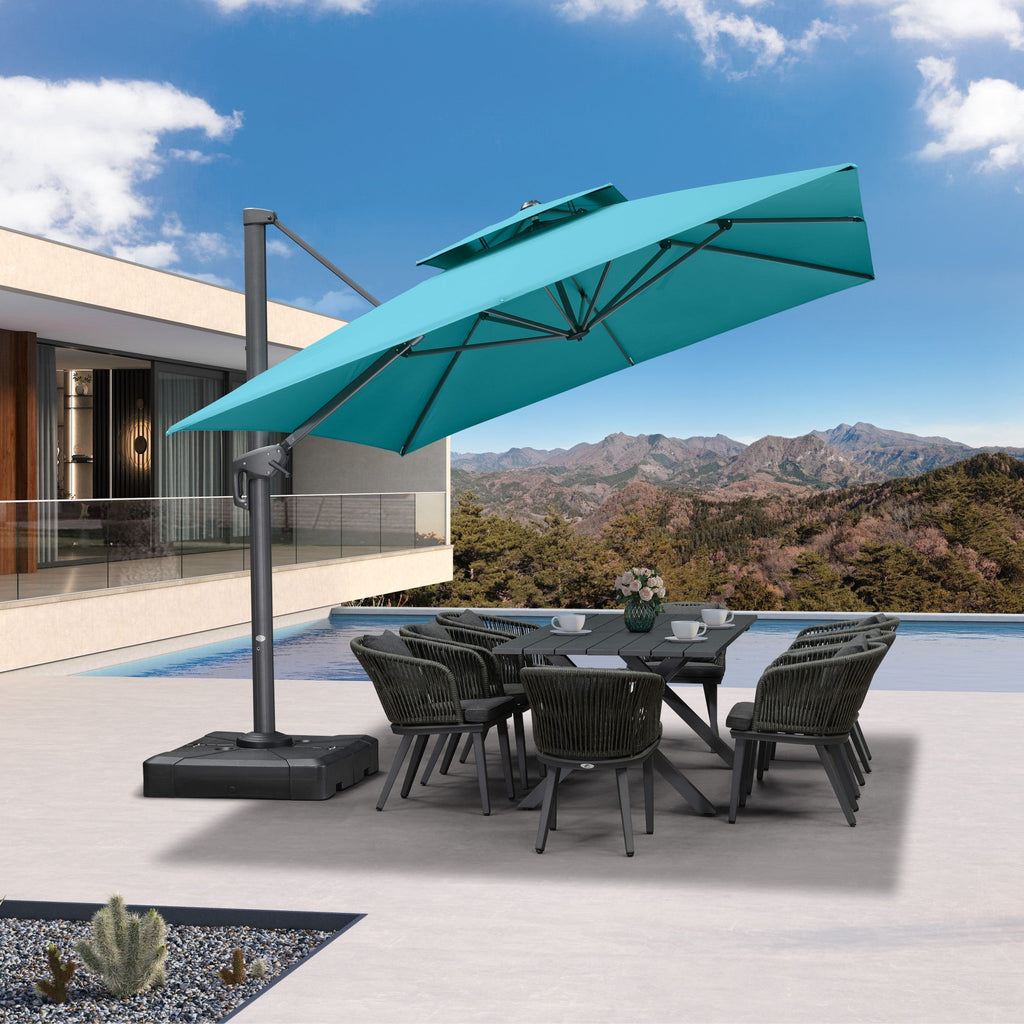 PURPLE LEAF Patio Table and Umbrella Set, 10×13 ft Grey Pole Cantilever Outdoor Umbrella with Base