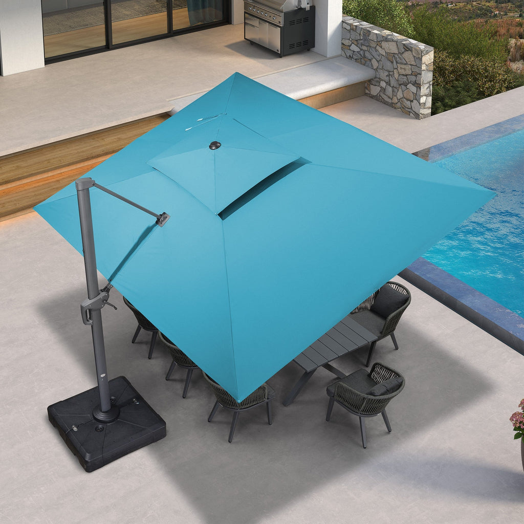 PURPLE LEAF Patio Table and Umbrella Set, 10×13 ft Grey Pole Cantilever Outdoor Umbrella with Base