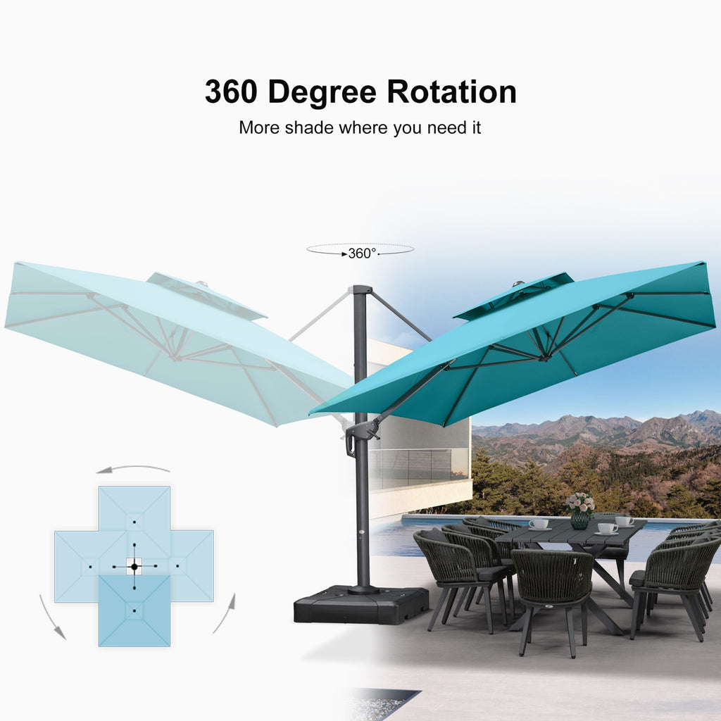 PURPLE LEAF Patio Table and Umbrella Set, 10×13 ft Grey Pole Cantilever Outdoor Umbrella with Base