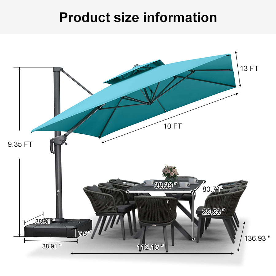 PURPLE LEAF Patio Table and Umbrella Set, 10×13 ft Grey Pole Cantilever Outdoor Umbrella with Base