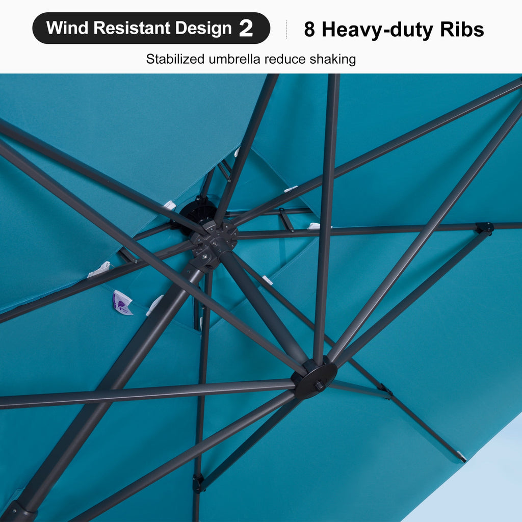 PURPLE LEAF Patio Table and Umbrella Set, 10×13 ft Grey Pole Cantilever Outdoor Umbrella with Base