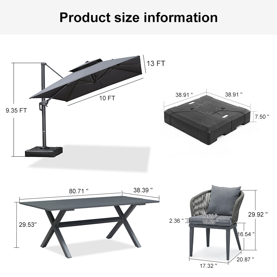 PURPLE LEAF Patio Table and Umbrella Set, 10×13 ft Grey Pole Cantilever Outdoor Umbrella with Base