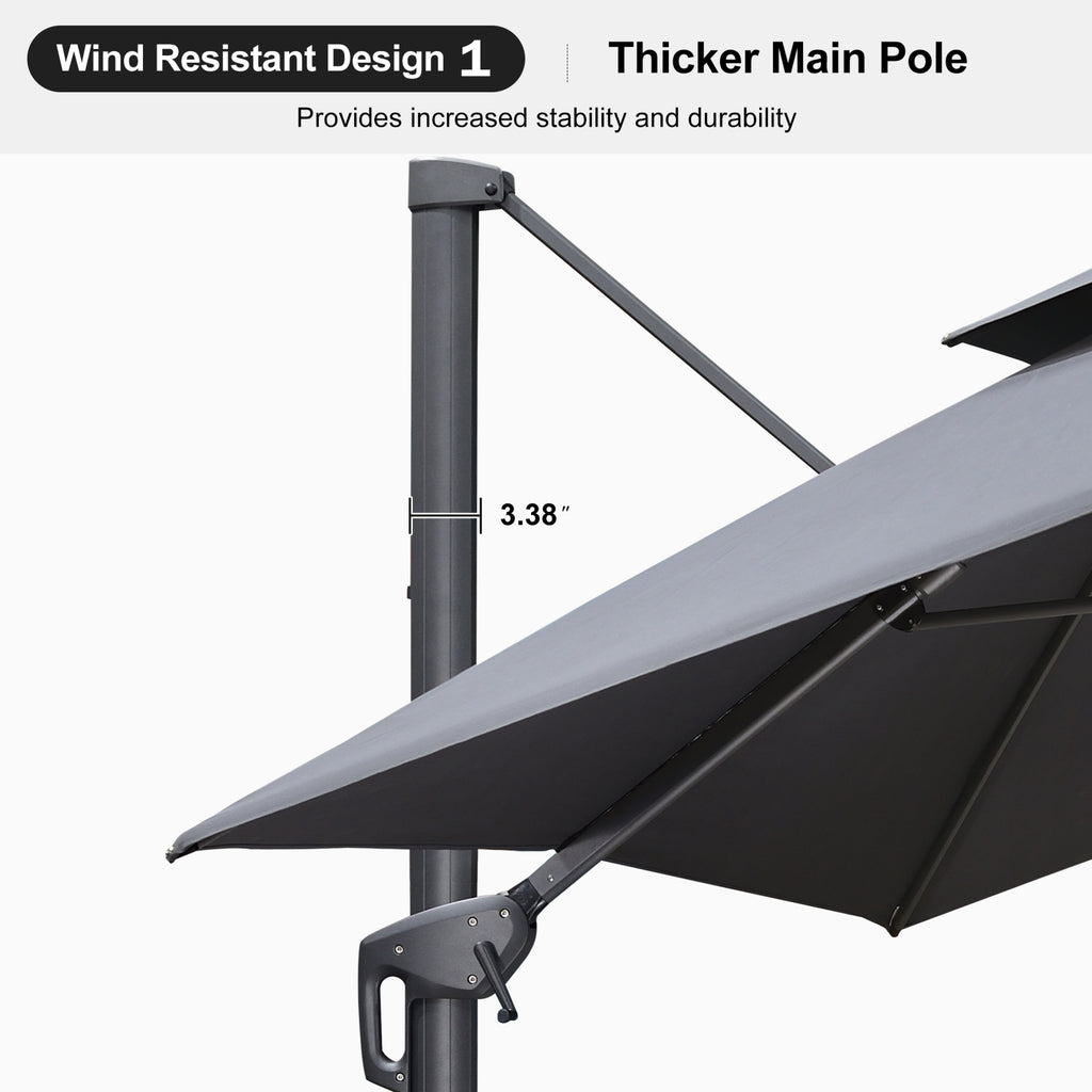 PURPLE LEAF Patio Table and Umbrella Set, 10×13 ft Grey Pole Cantilever Outdoor Umbrella with Base