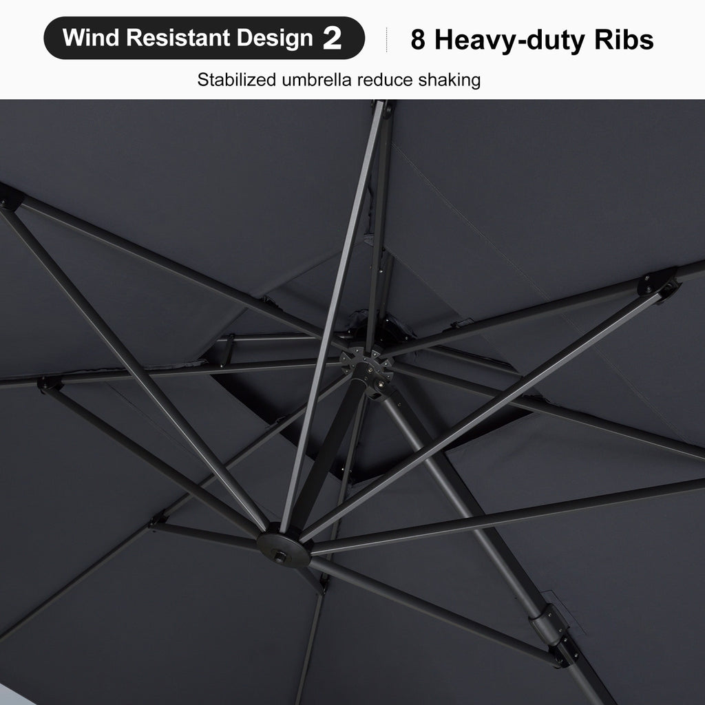 PURPLE LEAF Patio Table and Umbrella Set, 10×13 ft Grey Pole Cantilever Outdoor Umbrella with Base