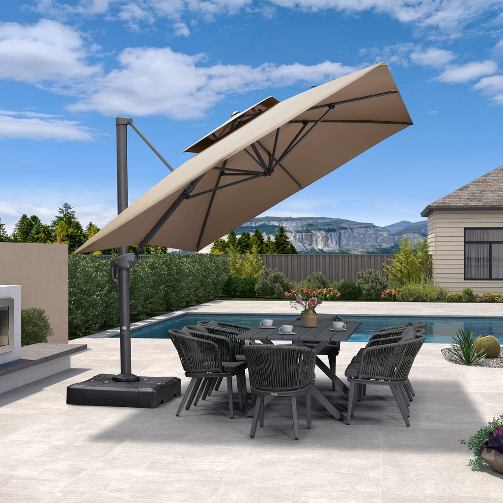 PURPLE LEAF Patio Table and Umbrella Set, 10×13 ft Grey Pole Cantilever Outdoor Umbrella with Base