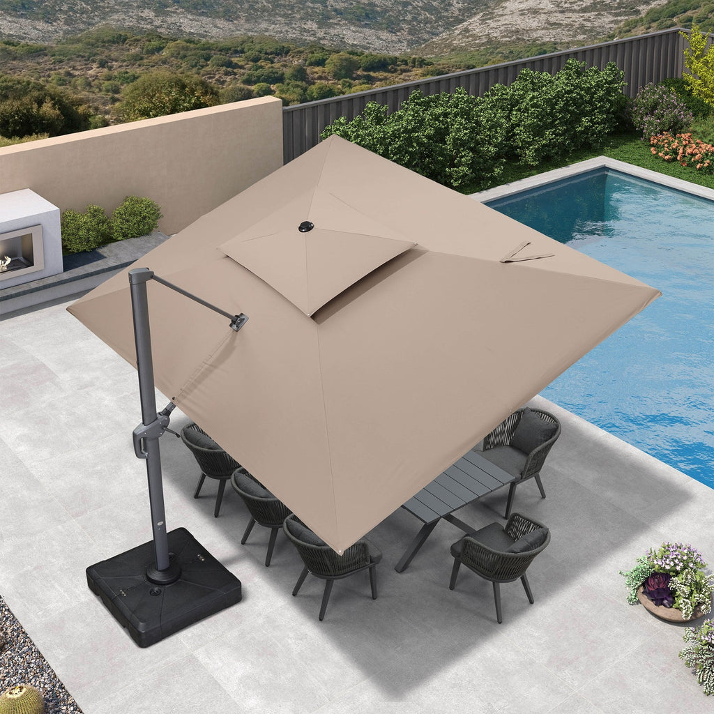 PURPLE LEAF Patio Table and Umbrella Set, 10×13 ft Grey Pole Cantilever Outdoor Umbrella with Base