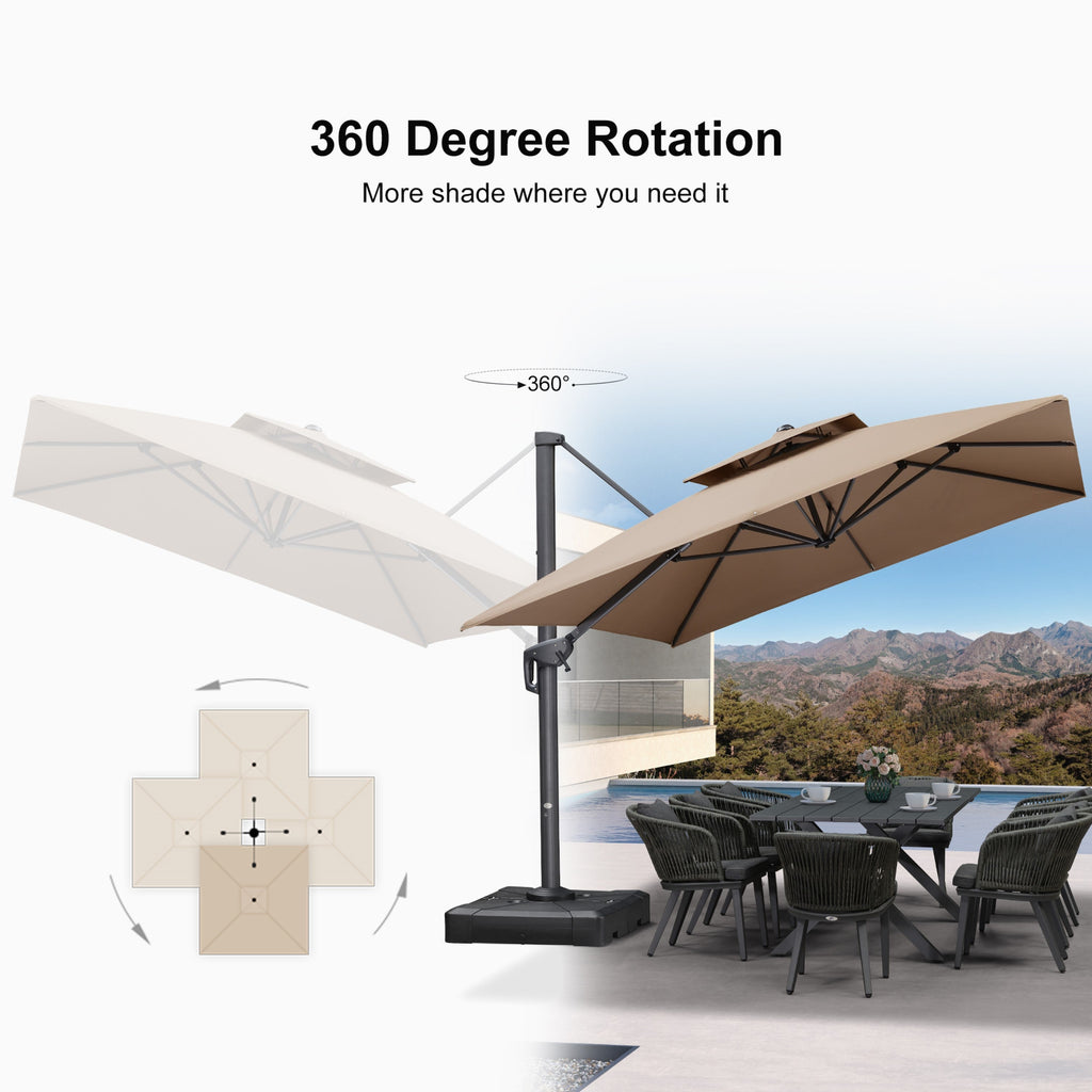 PURPLE LEAF Patio Table and Umbrella Set, 10×13 ft Grey Pole Cantilever Outdoor Umbrella with Base