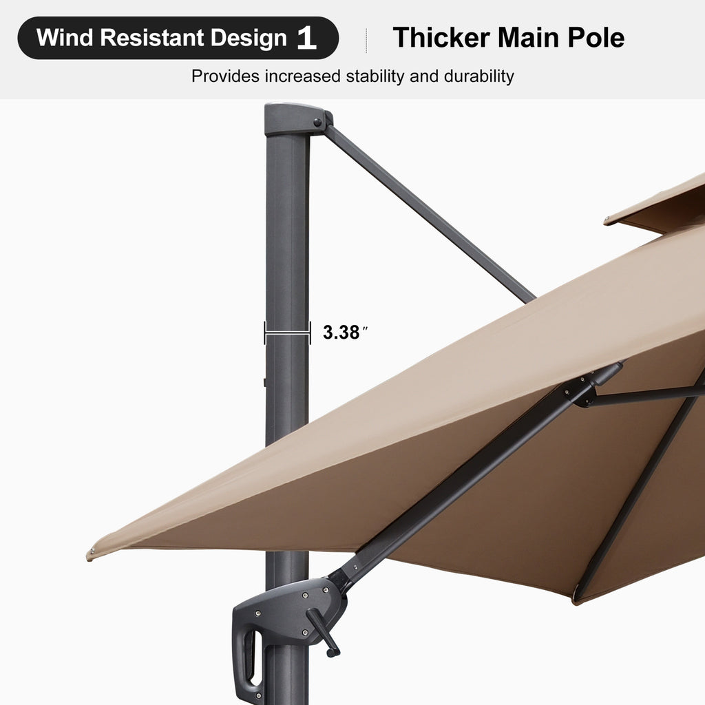 PURPLE LEAF Patio Table and Umbrella Set, 10×13 ft Grey Pole Cantilever Outdoor Umbrella with Base