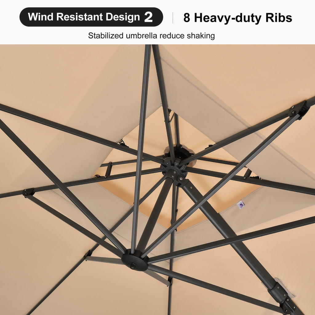 PURPLE LEAF Patio Table and Umbrella Set, 10×13 ft Grey Pole Cantilever Outdoor Umbrella with Base