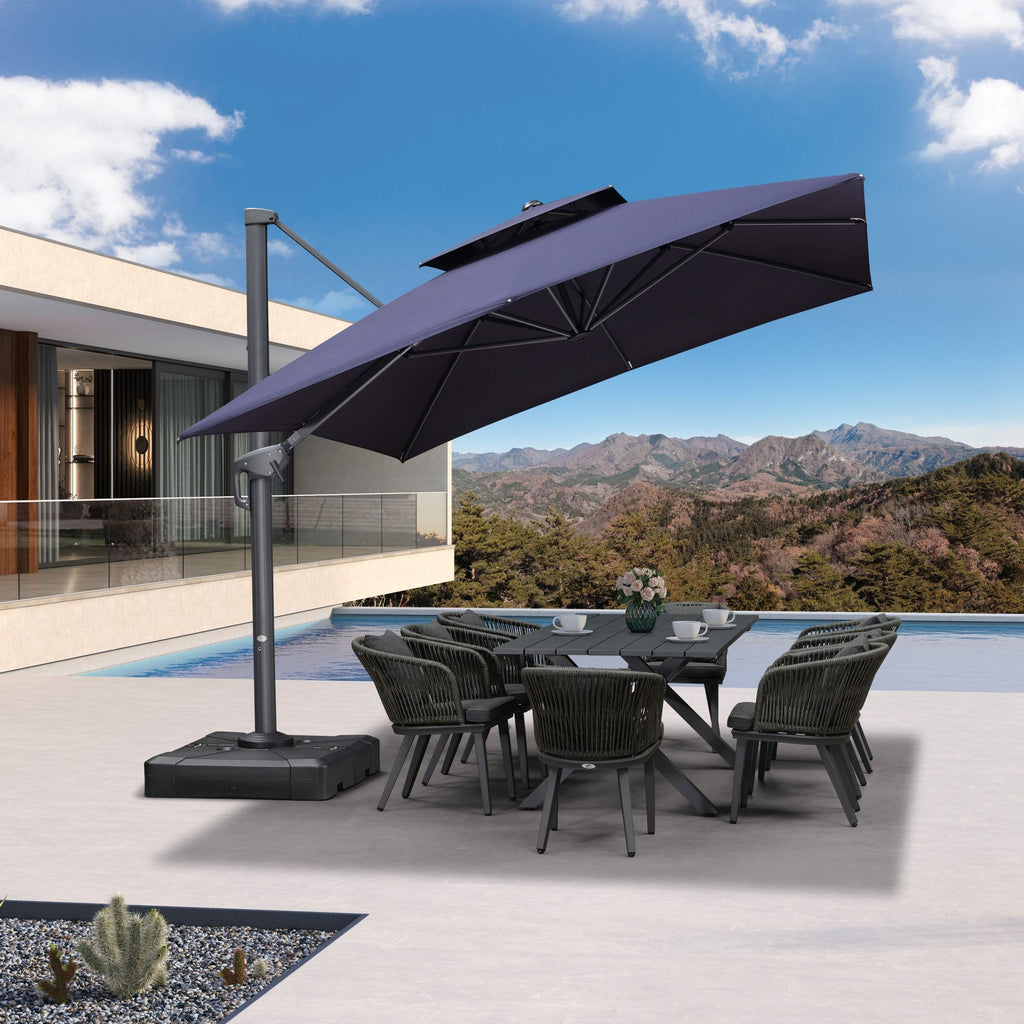 PURPLE LEAF Patio Table and Umbrella Set, 10×13 ft Grey Pole Cantilever Outdoor Umbrella with Base