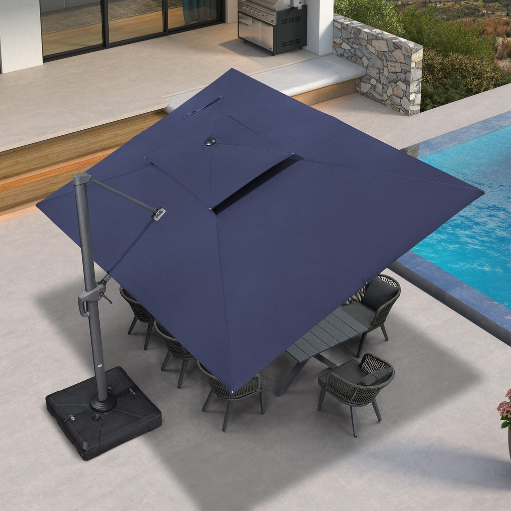 PURPLE LEAF Patio Table and Umbrella Set, 10×13 ft Grey Pole Cantilever Outdoor Umbrella with Base