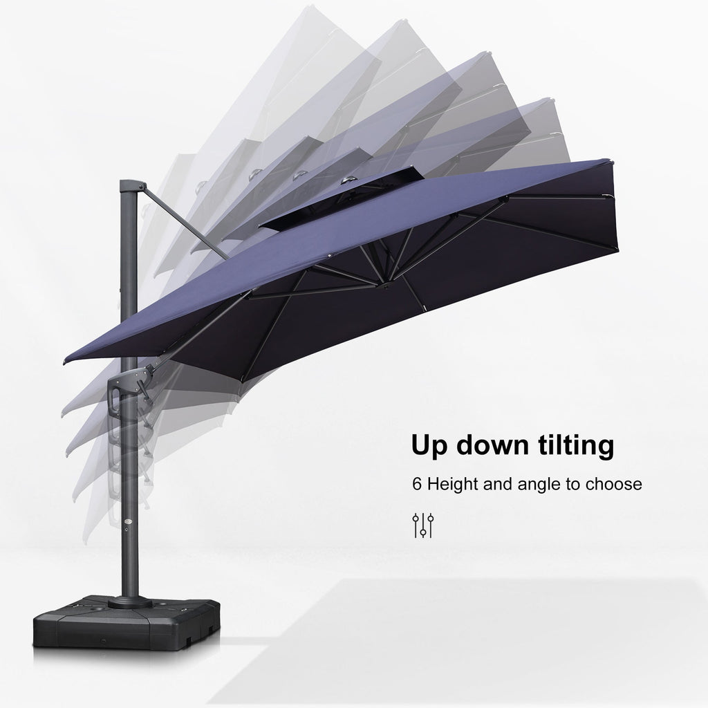 PURPLE LEAF Patio Table and Umbrella Set, 10×13 ft Grey Pole Cantilever Outdoor Umbrella with Base