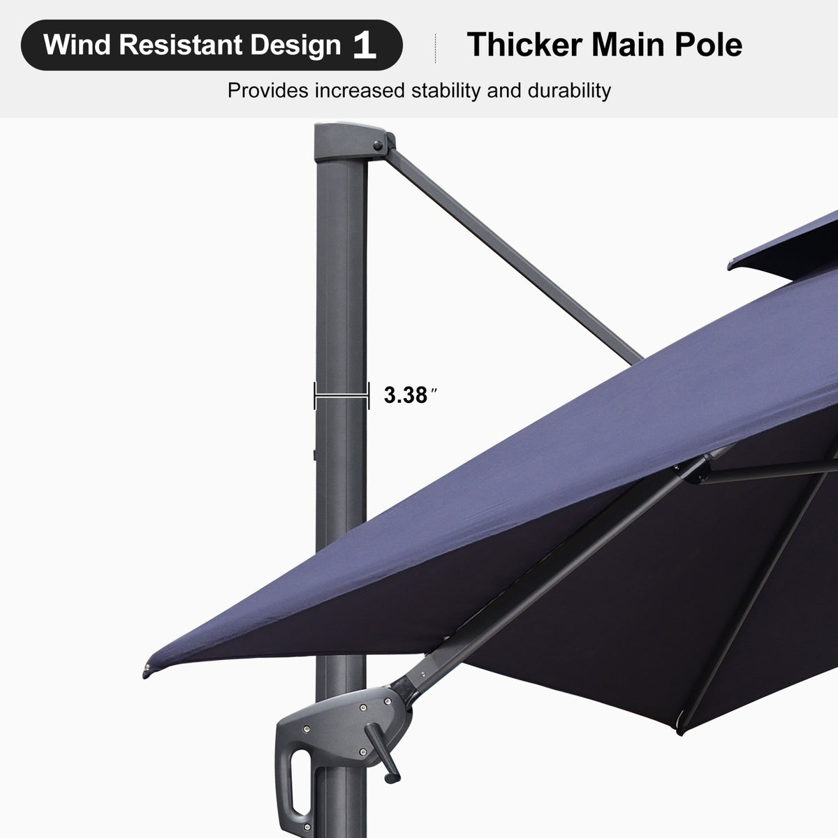 PURPLE LEAF Patio Table and Umbrella Set, 10×13 ft Grey Pole Cantilever Outdoor Umbrella with Base