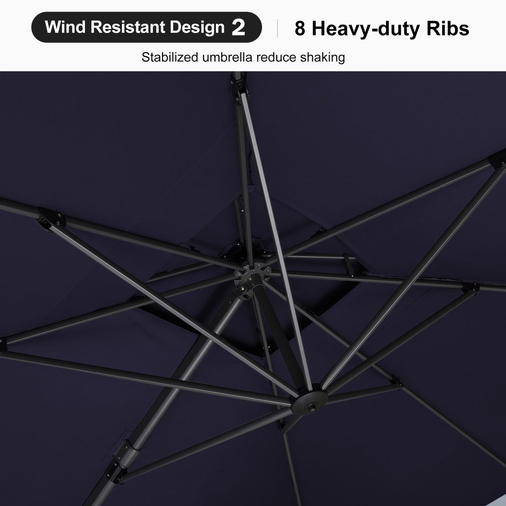 PURPLE LEAF Patio Table and Umbrella Set, 10×13 ft Grey Pole Cantilever Outdoor Umbrella with Base