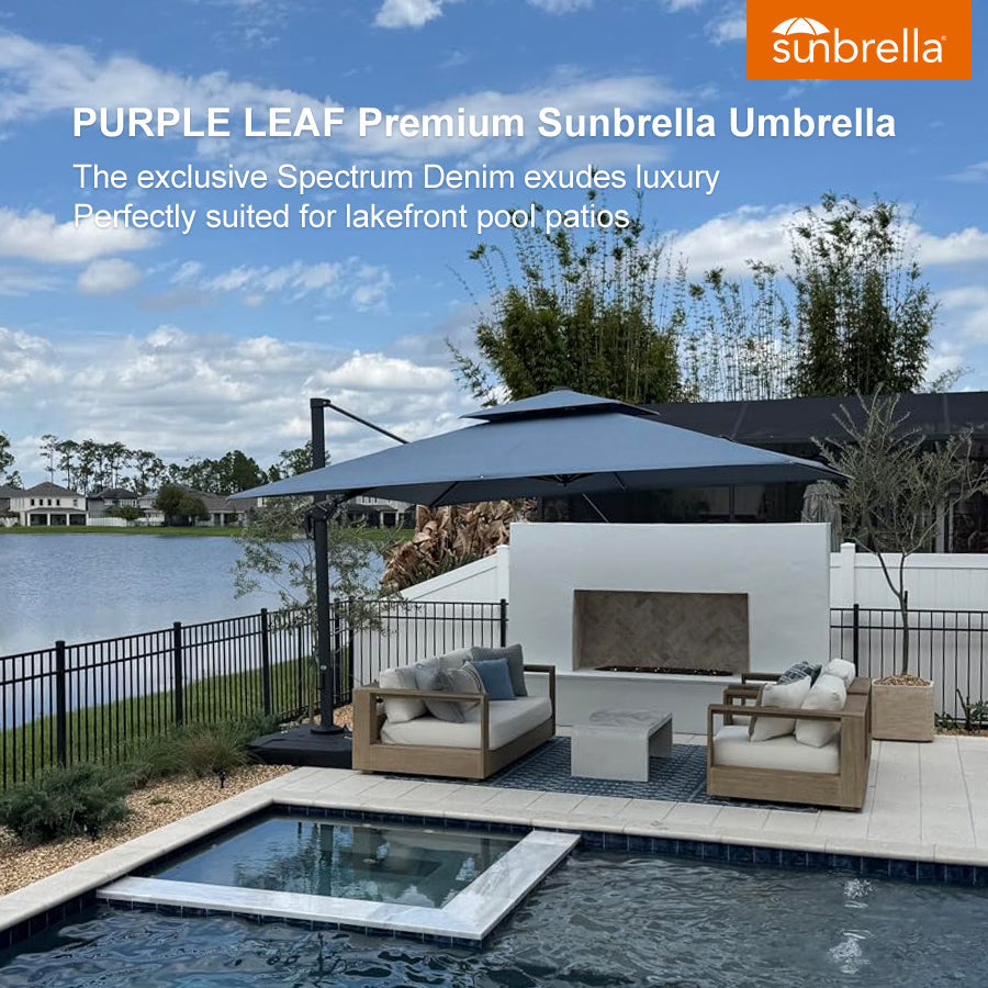 PURPLE LEAF SUNBRELLA Cantilever Umbrella Grey Aluminum Patio Umbrella
