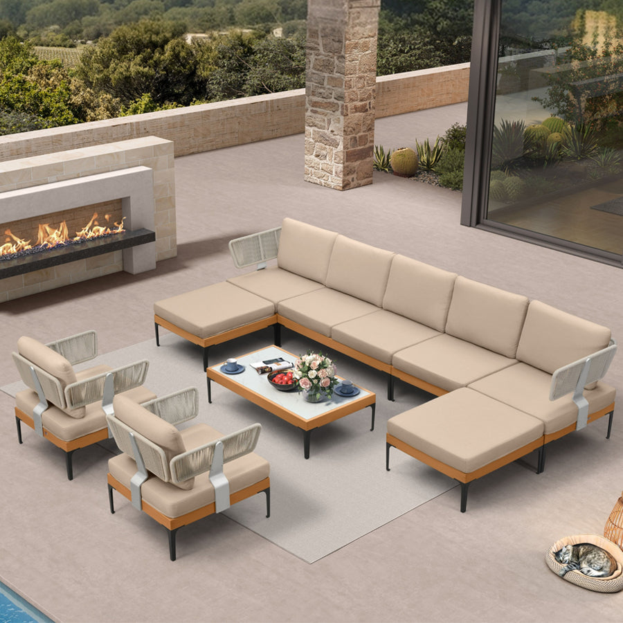 PURPLE LEAF Sicilia Classical Modular Outdoor Sectional with Sunbrella Khaki Cushions Flexible Layout for Porch Relaxation Space