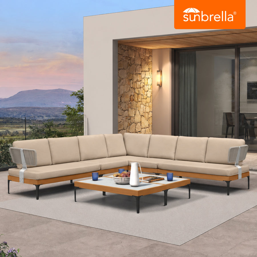 PURPLE LEAF Sicilia L-Shaped Modular Outdoor Sectional with Sunbrella Khaki Cushions Flexible Layout for Poolside Casual Lounge