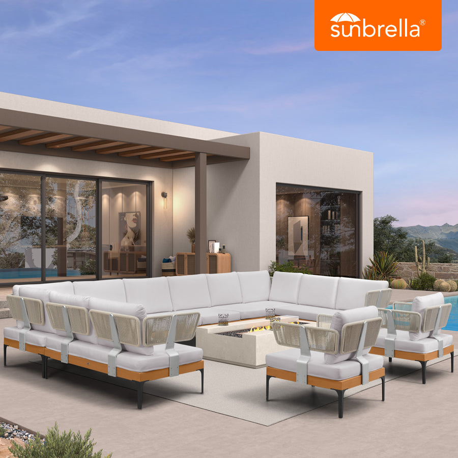 PURPLE LEAF Sicilia Classical Modular Outdoor Sectional with Sunbrella White Cushions Flexible Layout for Boutique Hotel Style Patio