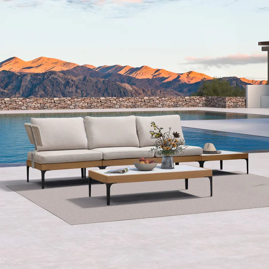 PURPLE LEAF Sicilia L-Shaped Modular Outdoor Sectional with Oatmeal Greige Cushions Flexible Layout for Garden Poolside