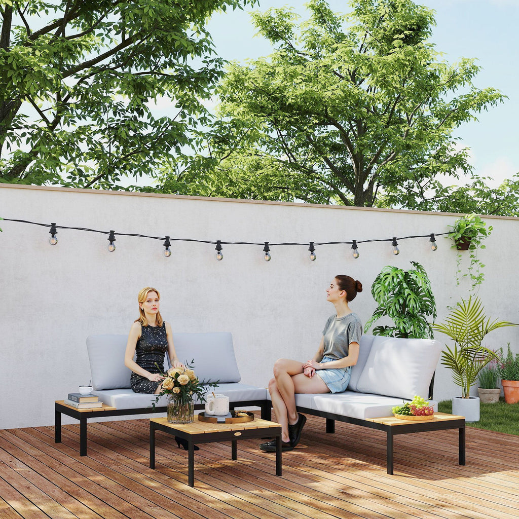 4 Piece L-Shaped Garden Furniture Set with 2 Coffee Tables, Teak