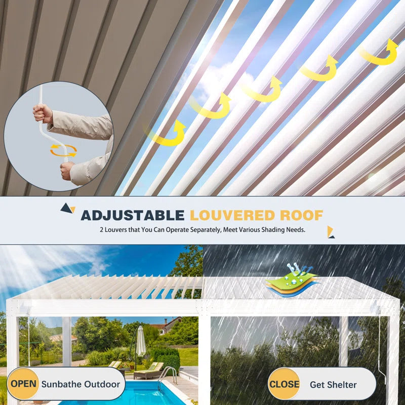 Erommy Aluminum Louvered Pergola, Outdoor Pergola with Adjustable Louvered Roof