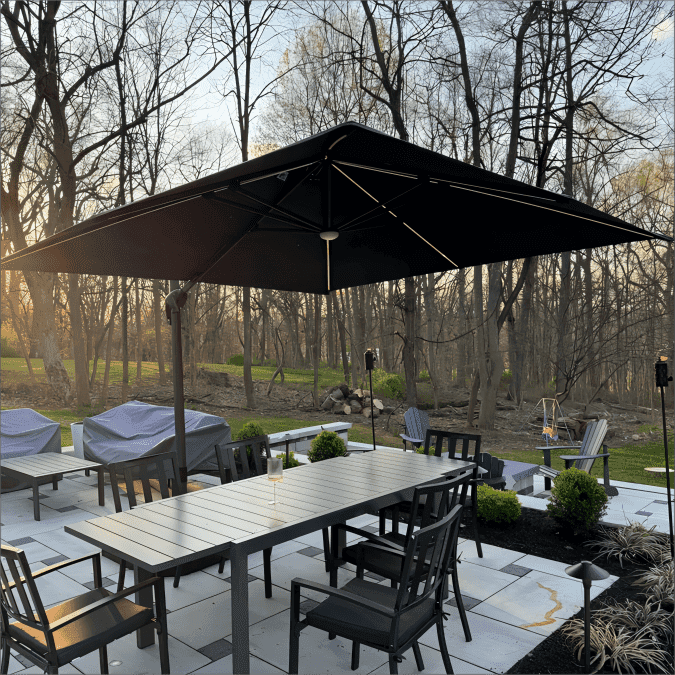 PURPLE LEAF – Parasol de terrasse déporté 10ft avec éclairage LED, rotation 360° et inclinaison