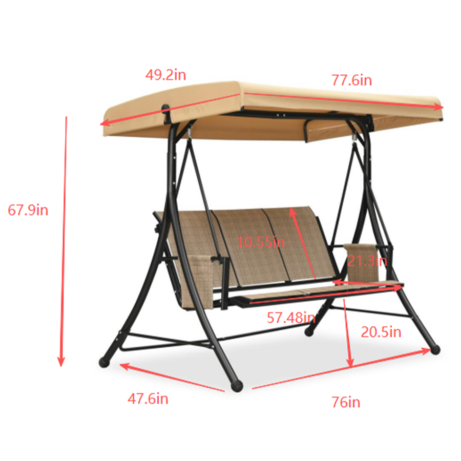 PURPLE LEAF Porch Swing with Adjustable Tilt Canopy Patio Swing with Stand and Meatl Steel Frame All-Weather Outdoor Swing Chair Seat Space-Saving for Backyard Garden Deck