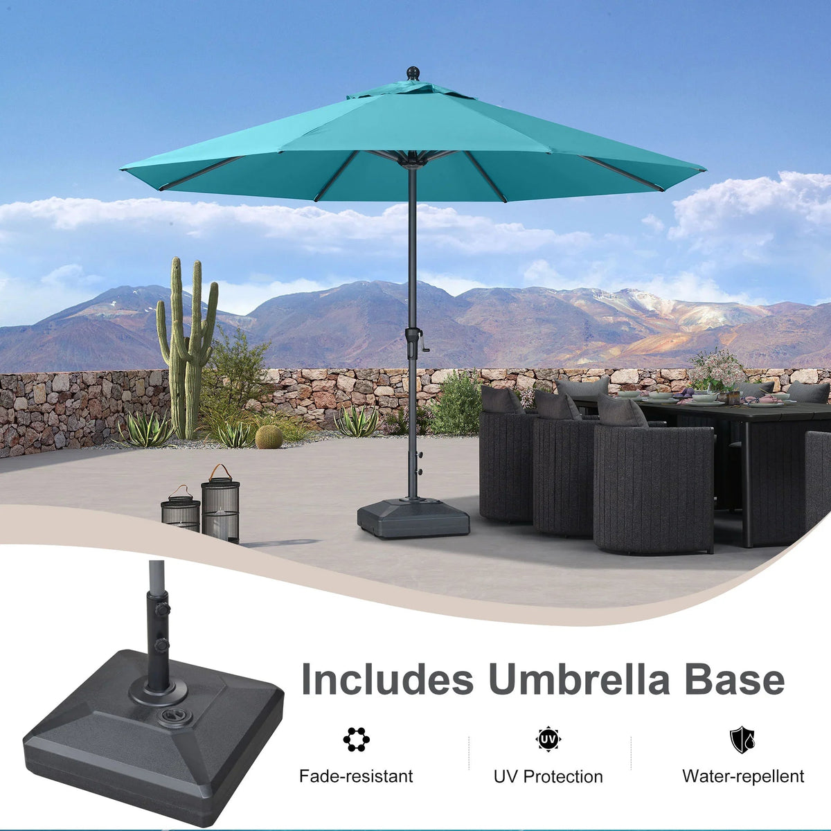 PURPLE LEAF Aluminum Patio Table Umbrella Heavy Duty Market Umbrella with Base
